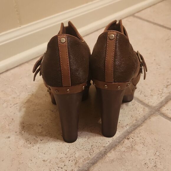 Ugg "Illana" Brown Pony Hair Platform High Heel Studded Sherpa Boots Size 7 - Picture 5 of 13